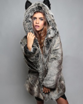 Plush ear coat hooded fur coat for women