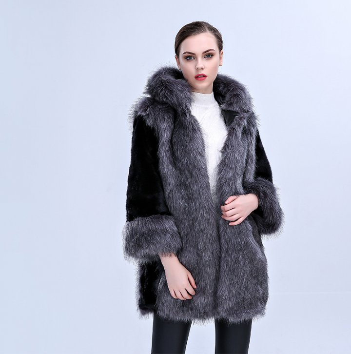 Faux fur luxurious hooded overcoat for women