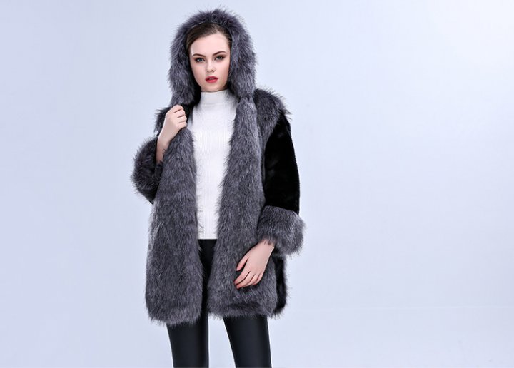 Faux fur luxurious hooded overcoat for women