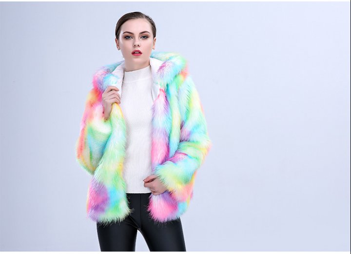 Hooded thermal fur coat short colors coat for women