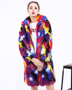 Long colors overcoat rabbit fur windbreaker for women