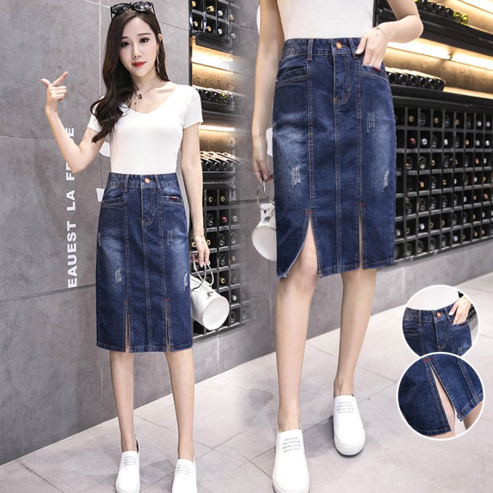 High waist summer skirt long denim skirt for women