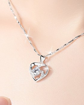 Rhinestone Asian style necklace heart clavicle for women