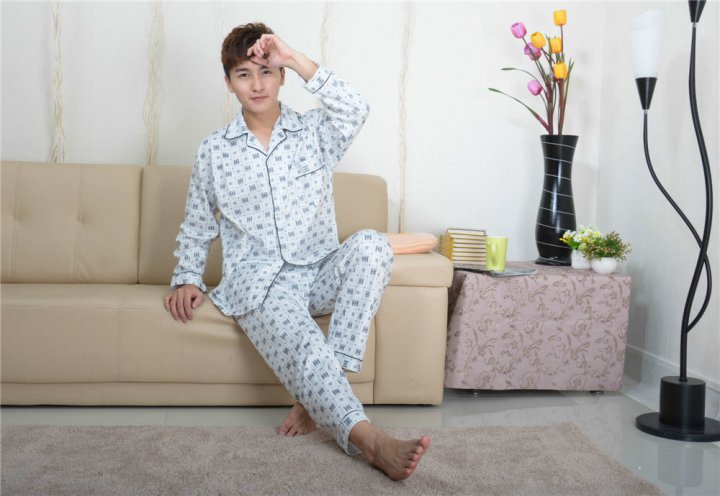 Long sleeve autumn pajamas cotton cardigan 2pcs set for men
