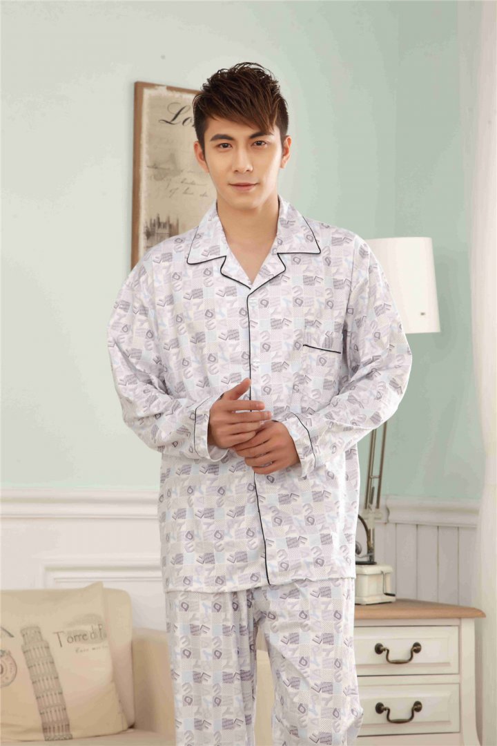 Autumn pajamas plaid cardigan 2pcs set for men