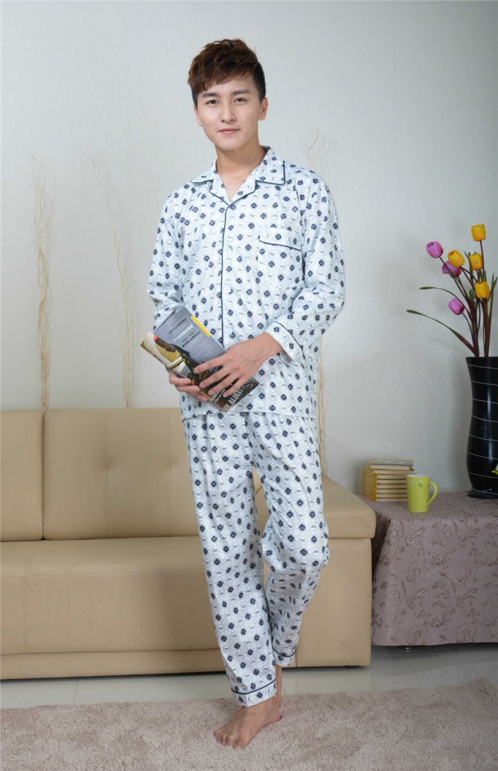 Homewear autumn cardigan long sleeve pajamas a set for men