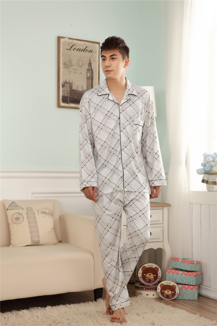 Autumn cardigan long sleeve pajamas a set for men