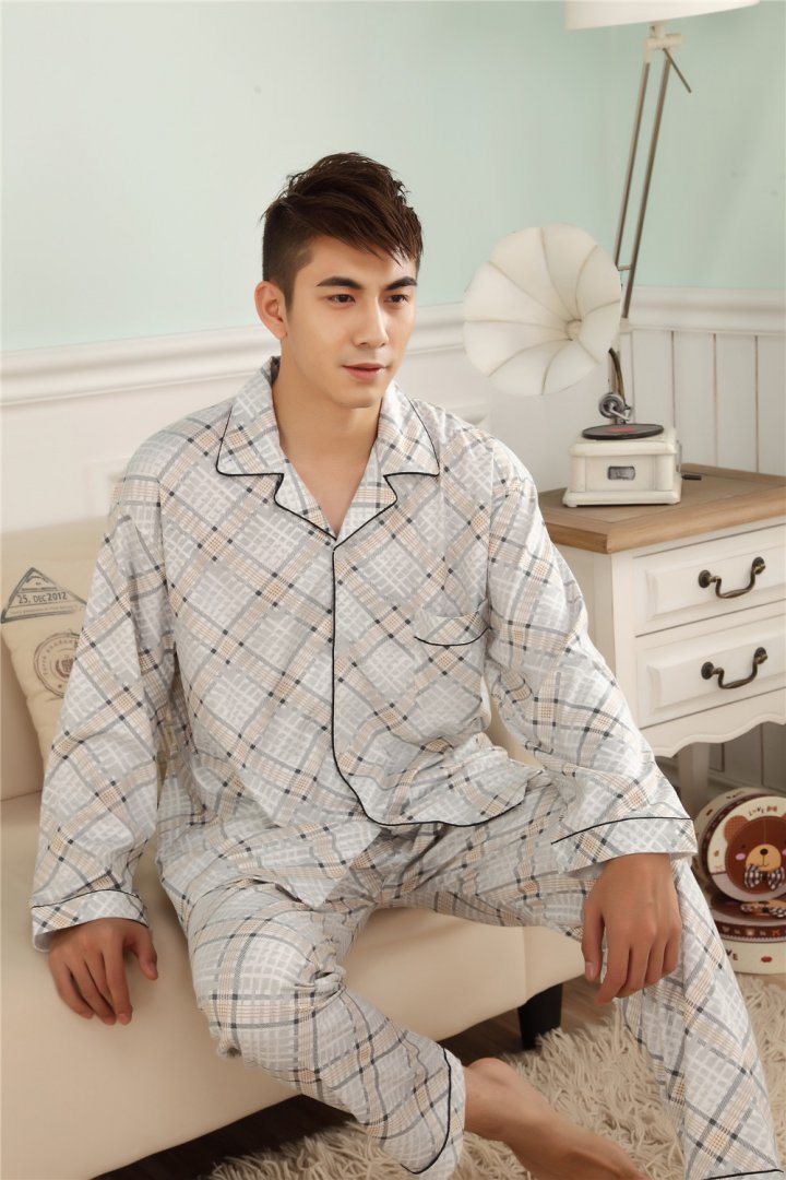 Autumn cardigan long sleeve pajamas a set for men