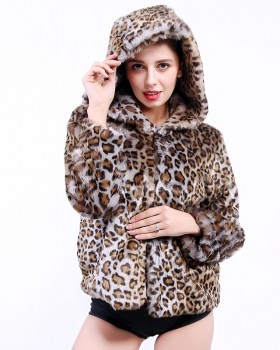 Spring faux fur fur coat leopard jacket for women