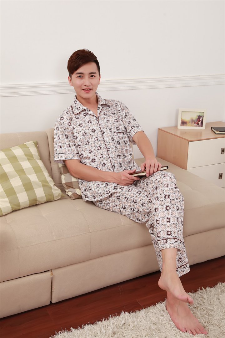 Short sleeve long pants pajamas 2pcs set for men