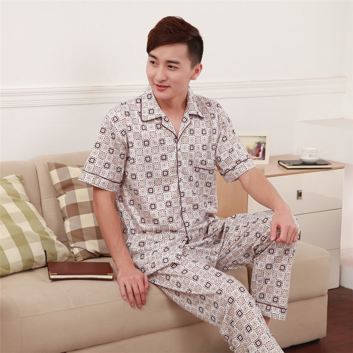 Short sleeve long pants pajamas 2pcs set for men