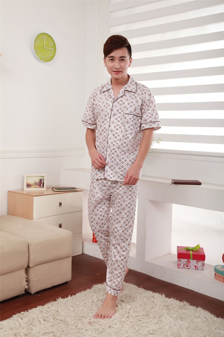Cotton pajamas Casual long pants 2pcs set for men