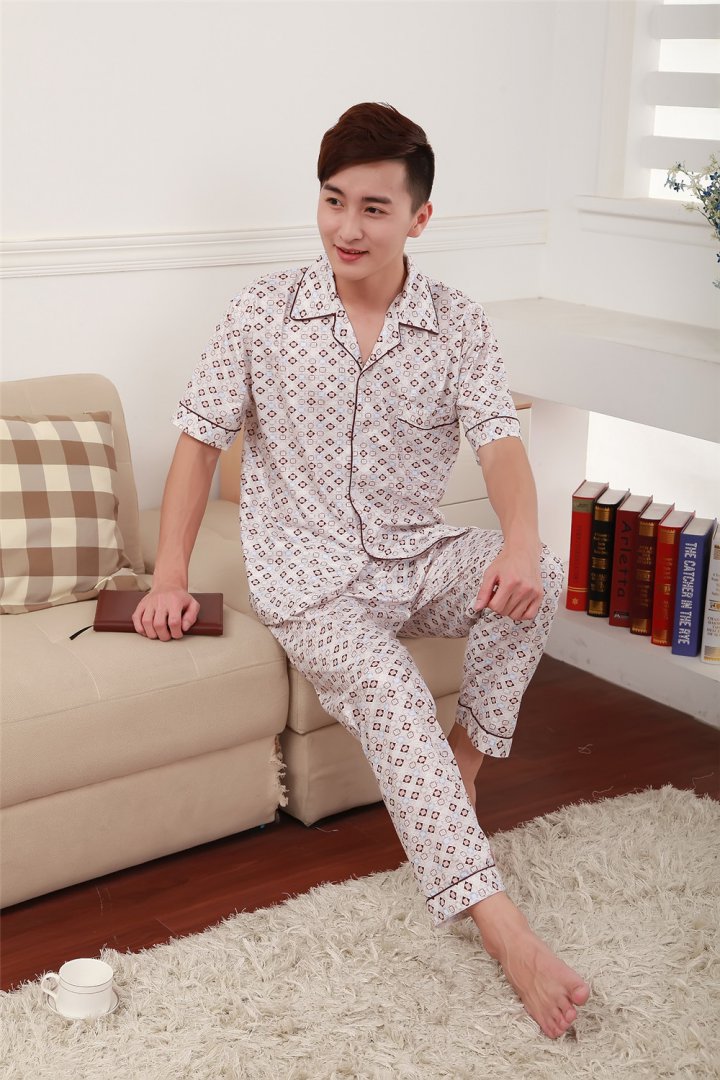 Cotton pajamas Casual long pants 2pcs set for men