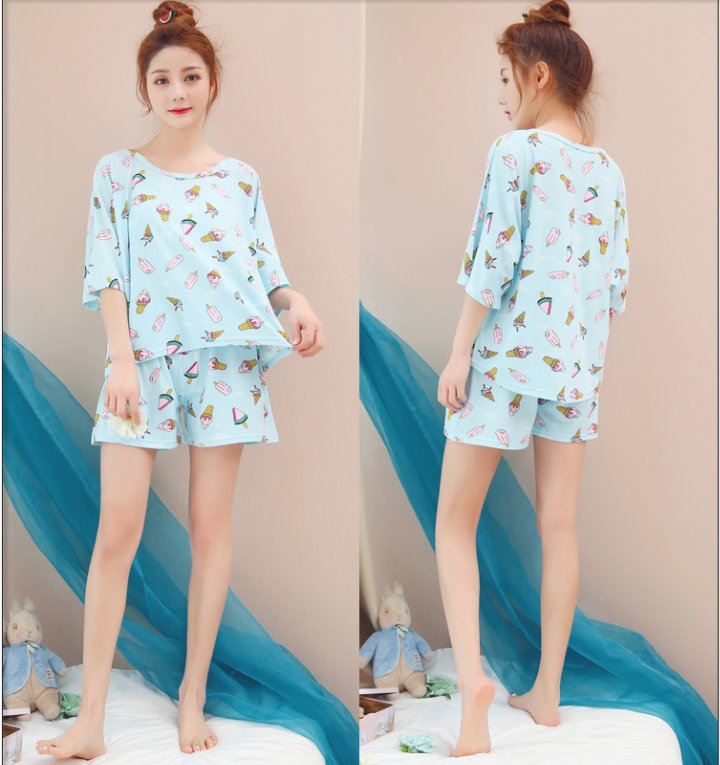 Milk silk girl loose summer pajamas 2pcs set for women