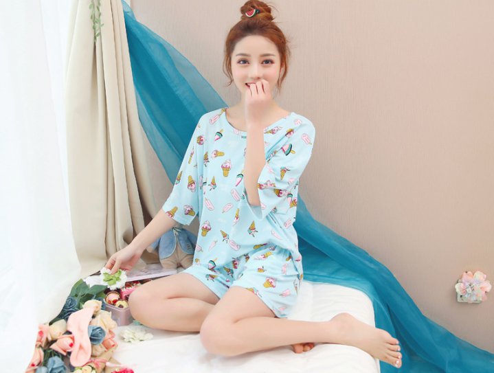Milk silk girl loose summer pajamas 2pcs set for women