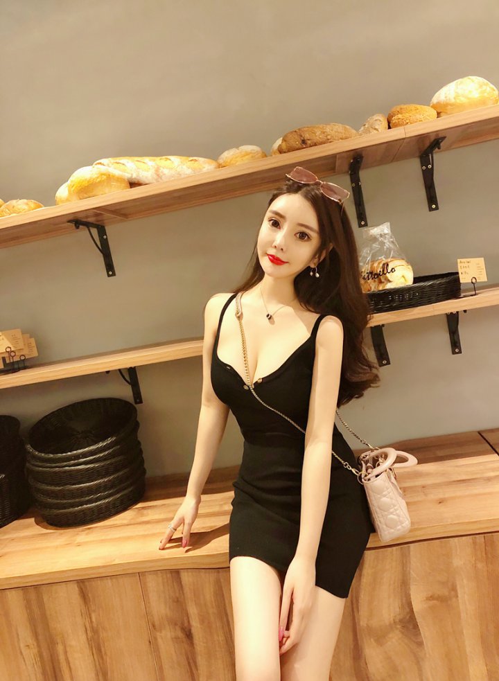 Package hip knitted dress all-match sexy strap dress