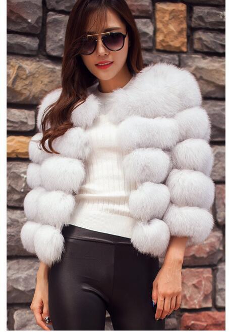 Short faux fur fox fur stitching coat