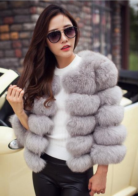 Short faux fur fox fur stitching coat