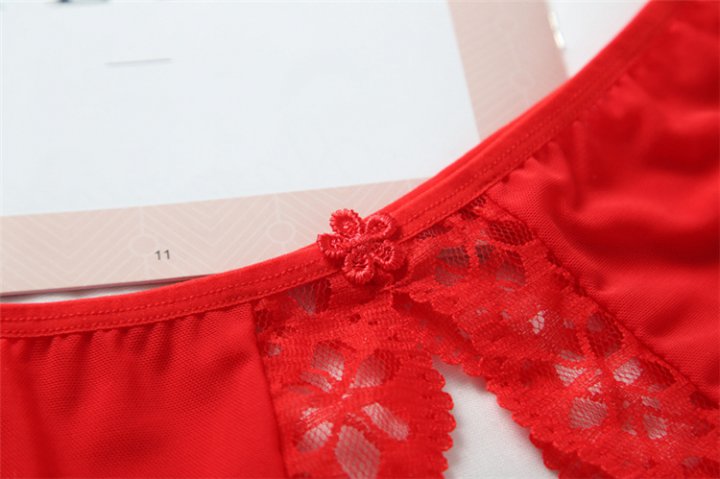 Sexy low-waist open crotch T-back gauze lace briefs for women