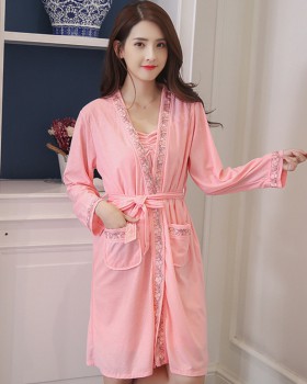 Lace sexy night dress long sleeve bathrobes 2pcs set