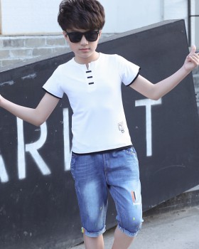 Big child short sleeve kids boy Korean style jeans 2pcs set