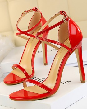 Patent leather open toe high-heeled sandals for women