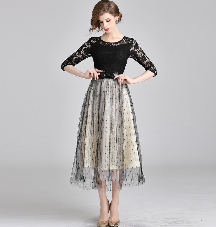 Frenum lace medium waist big skirt slim dress