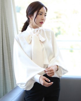 All-match temperament Korean style bow loose lantern shirt