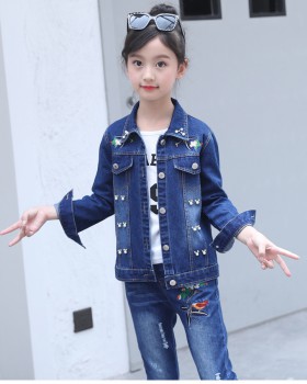 Denim girl child Korean style big child autumn kids 3pcs set