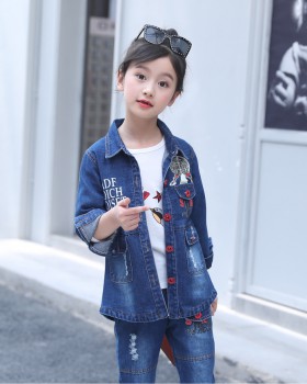 Big child fashion girl autumn denim kids 3pcs set