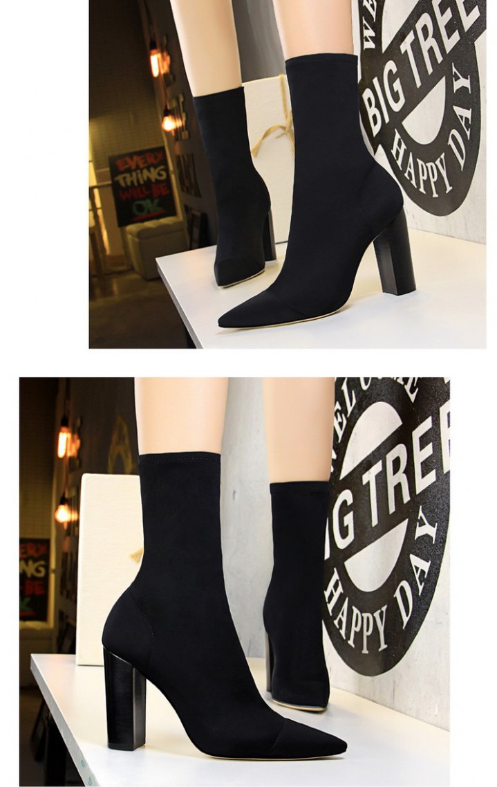 High-heeled pointed simple thick sexy elasticity short boots