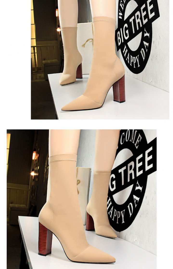 High-heeled pointed simple thick sexy elasticity short boots