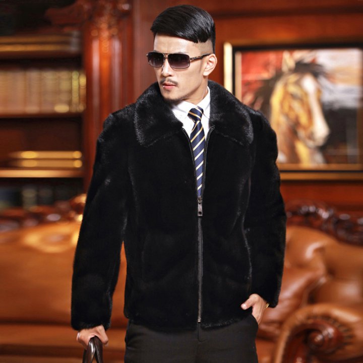 Black large yard coat mink faux fur overcoat