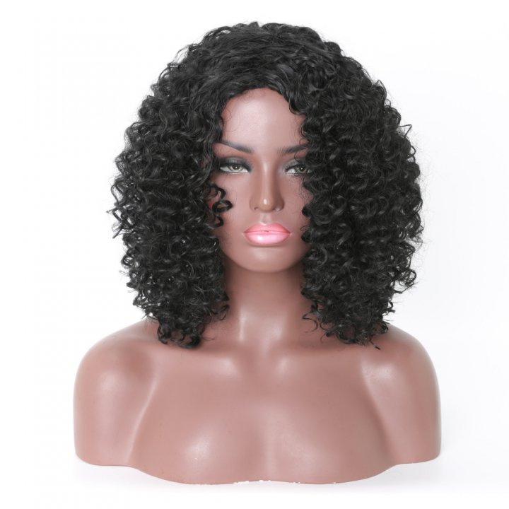 European style short headgear black fluffy wig