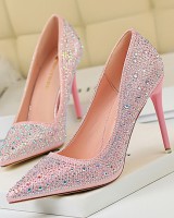 Sexy rhinestone slim low diamond pointed shoes for women
