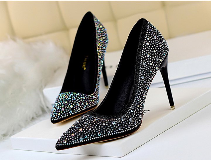 Sexy rhinestone slim low diamond pointed shoes for women