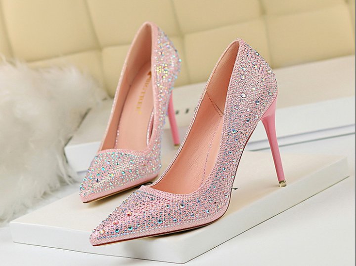 Sexy rhinestone slim low diamond pointed shoes for women