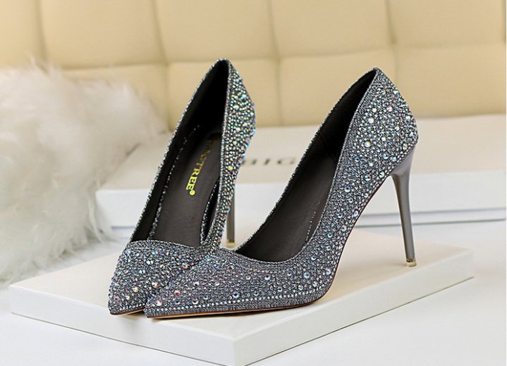 Sexy rhinestone slim low diamond pointed shoes for women