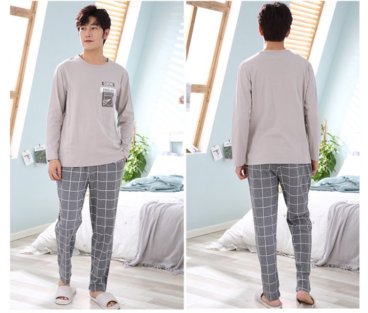 Long sleeve homewear pajamas cotton long pants a set