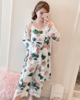 Milk silk large yard nightgown homewear pajamas 3pcs set