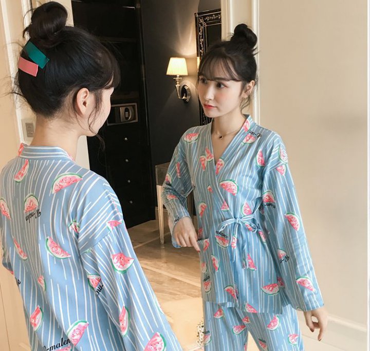 Lovely kimono long sleeve pajamas 2pcs set for women