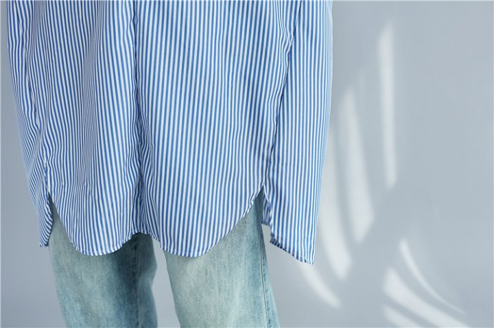 Lapel loose long stripe large yard shirt for women