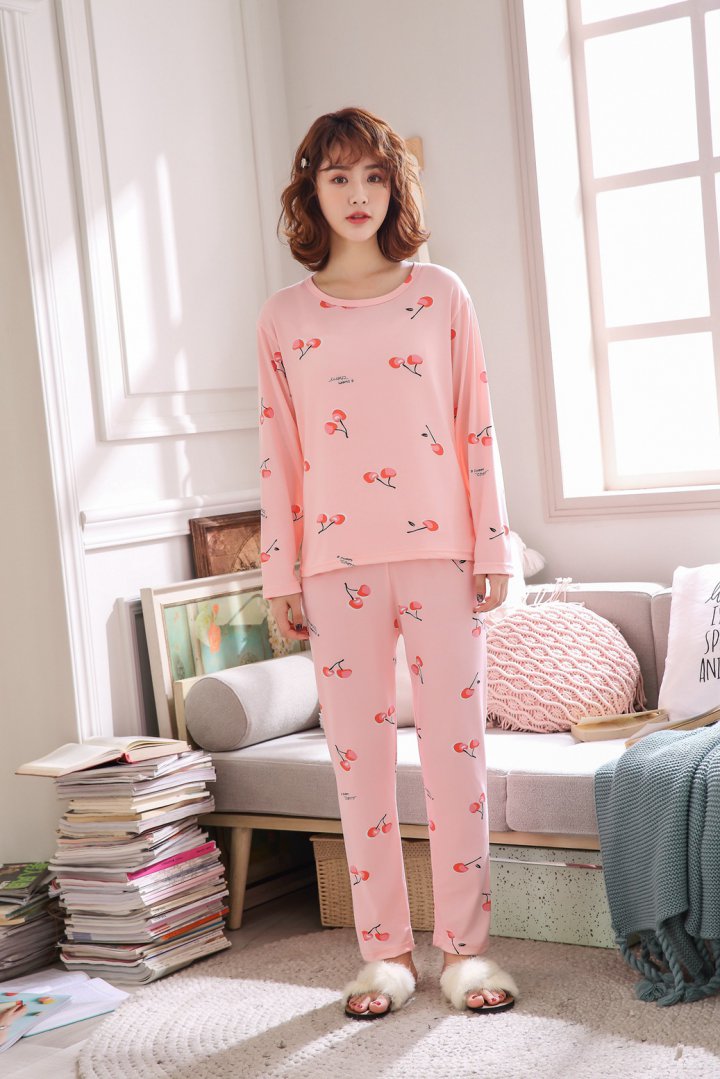 Student lovely long sleeve pajamas a set for women
