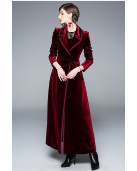 Wine-red long skirt European style coat