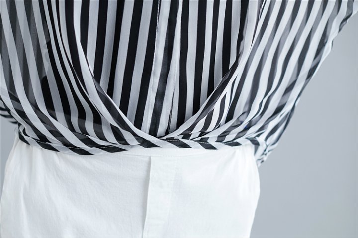 Chiffon bat sleeve shirt stripe slim vest 2pcs set