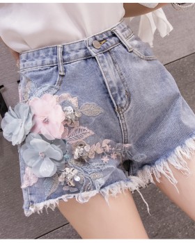 Embroidery stereoscopic jeans temperament tassels shorts