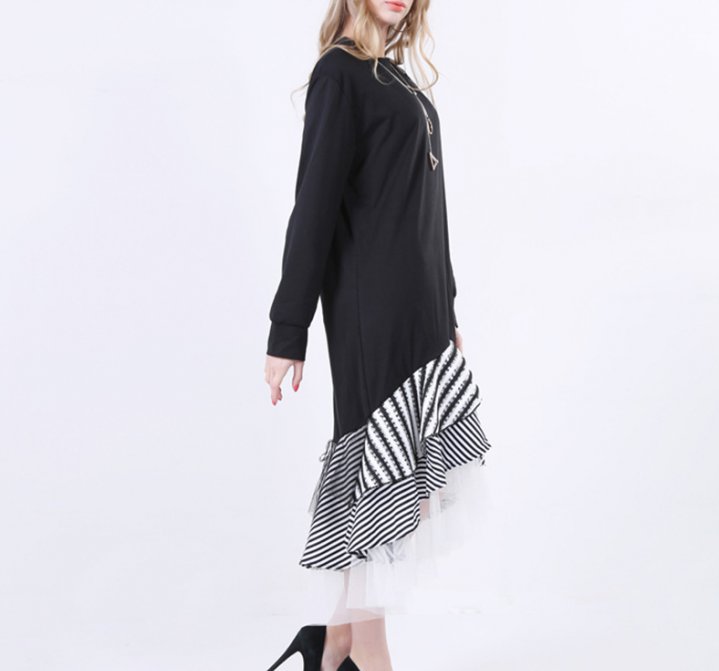 Gauze long sleeve stripe dress for women