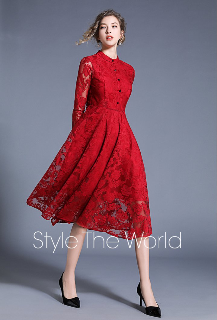 Long lace slim elegant retro dress for women