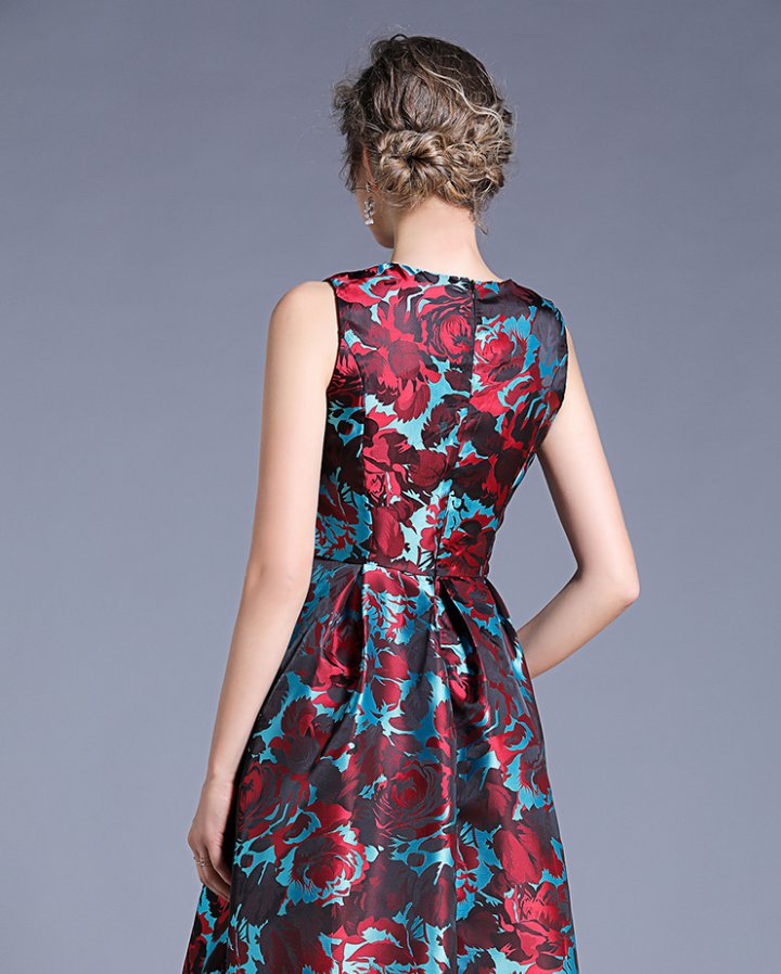 Jacquard colors slim vest temperament sleeveless dress