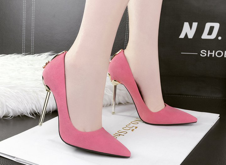 Nightclub bow shoes metal pointed high-heeled shoes for women
